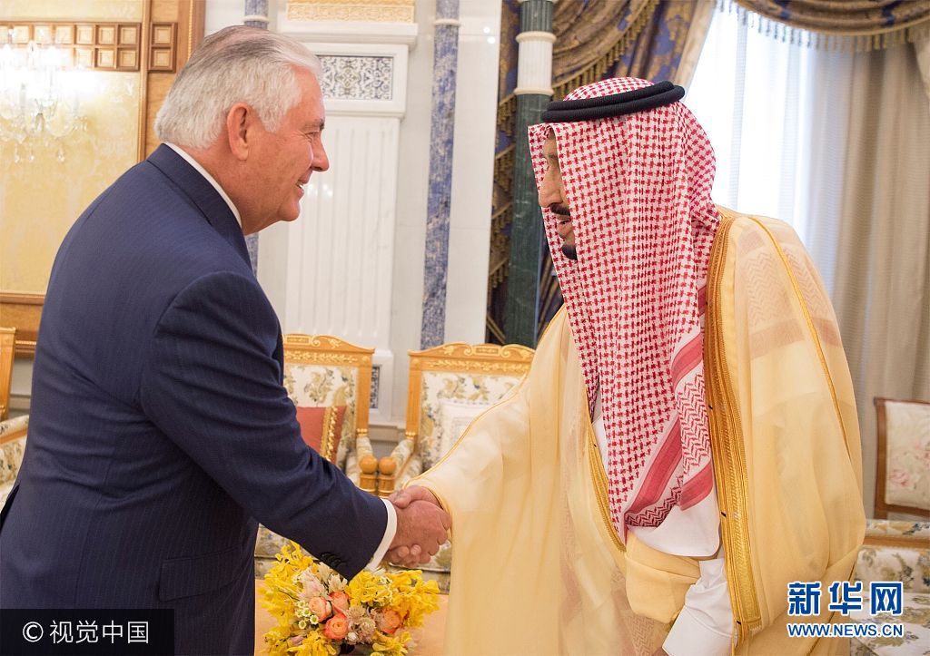 沙特國王薩勒曼會見來訪的美國國務卿蒂勒森